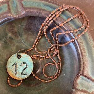 Vintage Number 12  Beach Locker Tag Necklace Long Chain Unisex